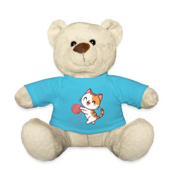 Chaton Kawaii et Pelote Rose - Nounours - bleu outremer - Devant