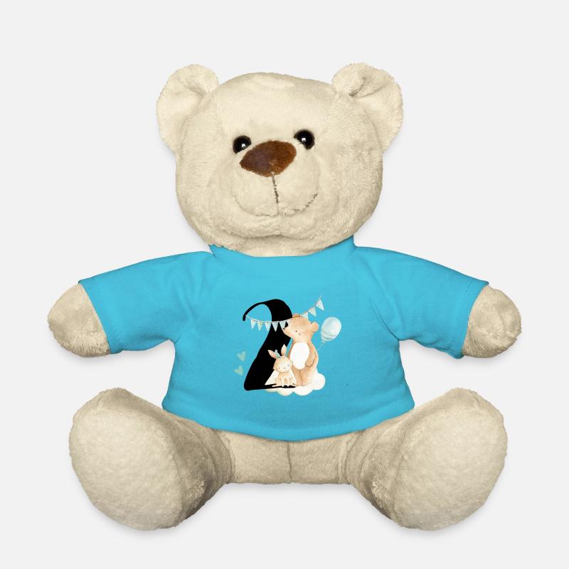 2nd birthday, two, second, birthday, second - Teddy Bear - atoll blue