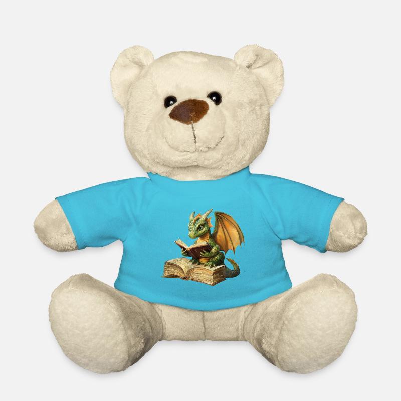 Drache liest Buch - Teddy - Atollblau
