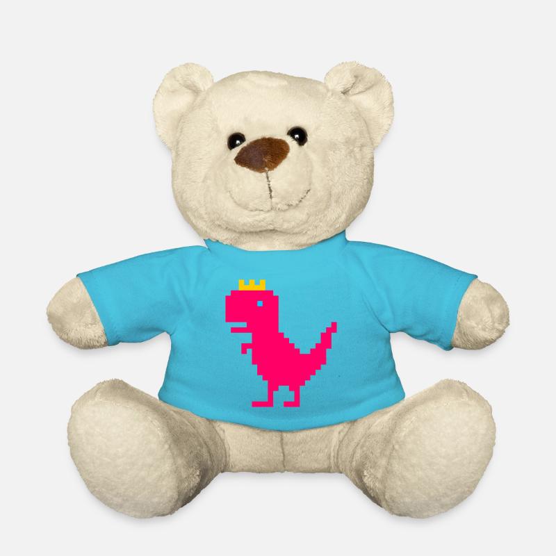 Pink dinosaur with golden crown - Teddy Bear - atoll blue