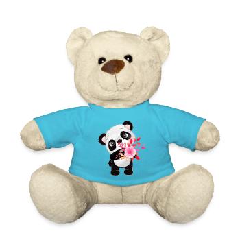 Little panda with flowers - Teddy Bear - atoll blue - Front