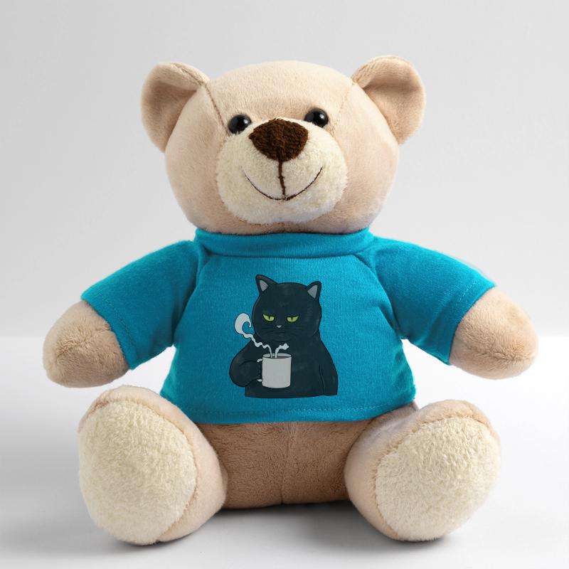 Grumpy Black Cat with Coffee Morning Muffle Teddy Bear