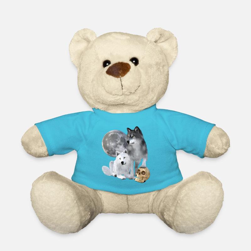 Wölfe, weiß, grau, Mond, Schädel - Teddy - Atollblau