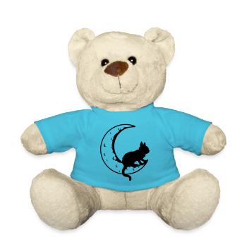 Schwarze Katze Sichel Mond - Teddy - Atollblau - Vorne