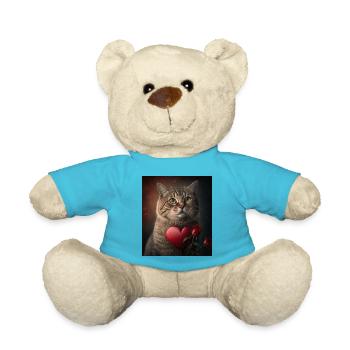 Valentinstag Katze Herz Rose - Teddy - Atollblau - Vorne