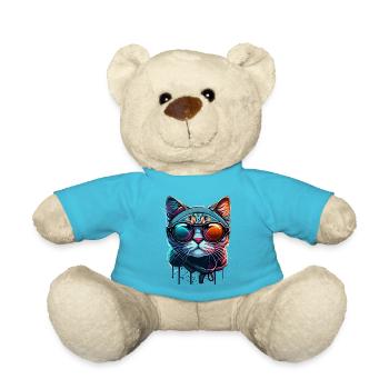 Buntes Katzengesicht mit Sonnenbrille stylish - Teddy - Atollblau - Vorne