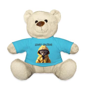 Katze im Regenmantel Lousy Weather Geschenk - Teddy - Atollblau - Vorne
