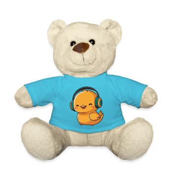 Kawaii Cute Happy Colorful Duck with Headphones - Teddy Bear - atoll blue - Front