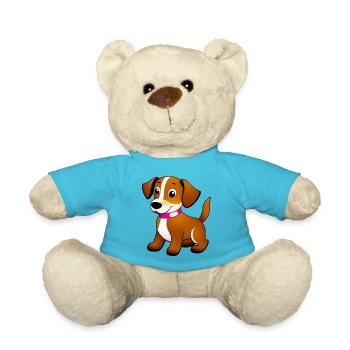 Kleiner brauner Hund, stehend - Teddy - Atollblau - Vorne