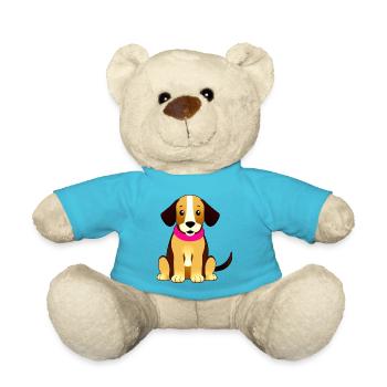 Brauner süßer Hund, sitzend - Teddy - Atollblau - Vorne