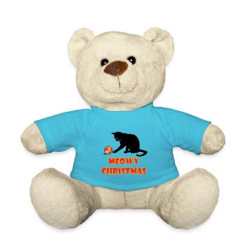 Meowy Christmas Playful Cat - Teddy Bear - atoll blue - Front