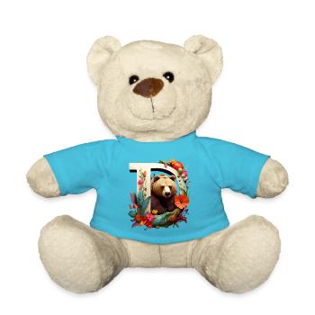 Illustration d’ours avec cadre photo fleuri - Nounours - bleu outremer - Devant