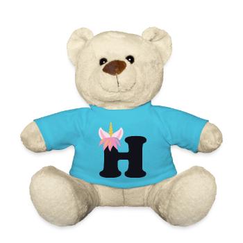 Unicorn Letter Rainbow Style "H" | be unique - Teddy Bear - atoll blue - Front