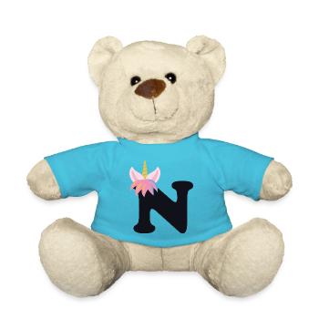 Unicorn Letter Rainbow Style "N" | be unique - Teddy Bear - atoll blue - Front