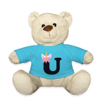 Unicorn Letter Rainbow Style "U" | be unique - Teddy Bear - atoll blue - Front