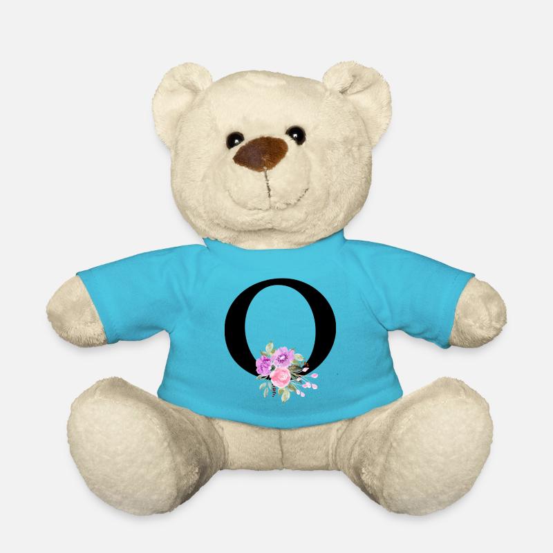 Lettre o floral violet - Nounours - bleu outremer