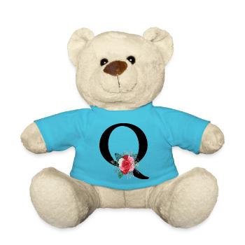Roter Blumenbuchstabe Q - Teddy - Atollblau - Vorne