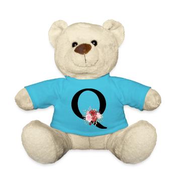 Red Floral Letter Q - Teddy Bear - atoll blue - Front