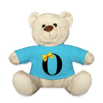 Buchstabe o gelbe Schleife - Teddy - Atollblau - Vorne