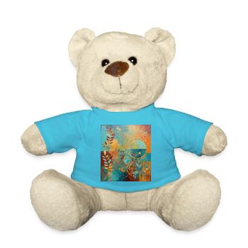 Abstract composition with leaves and circles - Teddy Bear - atoll blue - Front