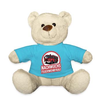 Nachwuchs Feuerwehrfrau – Geschenkidee - Teddy - Atollblau - Vorne