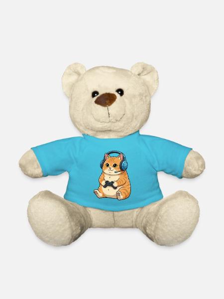 Gamer Katze mit Headset - Teddy - Atollblau