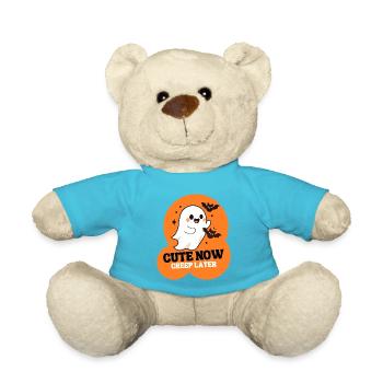 Cute Now Creep Later Halloween Shirt – Süßer Geist - Teddy - Atollblau - Vorne