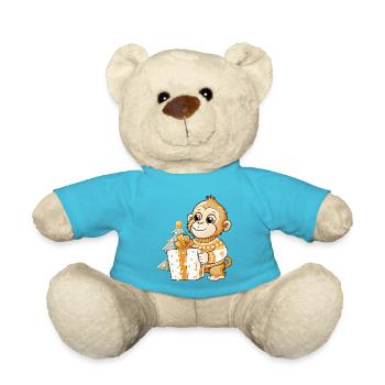 Niedlicher Affe packt Geschenk aus - Teddy - Atollblau - Vorne
