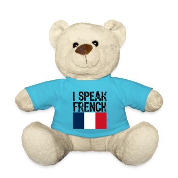 Ich spreche Französisch lustiges Geschenk für Reisen Frankreich Flagge - Teddy - Atollblau - Vorne