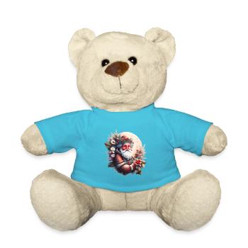 Un Père Noël souriant repose au milieu floral - Nounours - bleu outremer - Devant