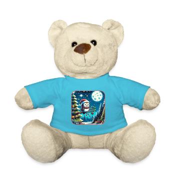 Cute owl with Santa hat sitting on a branch - Teddy Bear - atoll blue - Front