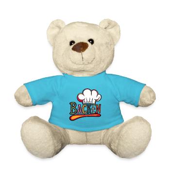 Backen mein Hobby - buntes Bäckermotiv - Teddy - Atollblau - Vorne