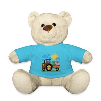 Drei lustige Teddybären fahren mit dem Traktor - Teddy - Atollblau - Vorne