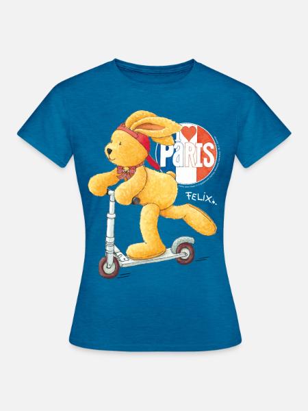 Felix der Hase liebt Paris - Frauen T-Shirt - Antikblaues Saphir meliert