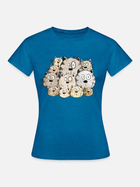 Funny Katzen I Kätzchen Katze Geschenk I Frauchen - Frauen T-Shirt - Antikblaues Saphir meliert