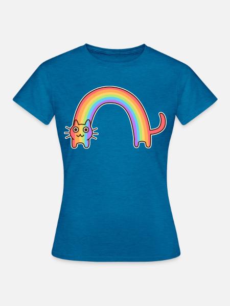 Regenbogenkatze. Buntes Design der Katze * - Frauen T-Shirt - Antikblaues Saphir meliert