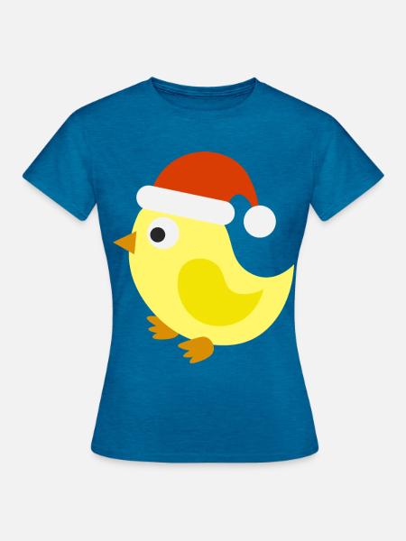 Festliches Weihnachtsküken - Frauen T-Shirt - Antikblaues Saphir meliert