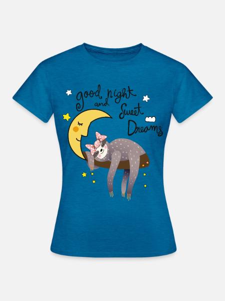 Faultier mit Mond - Frauen T-Shirt - Antikblaues Saphir meliert
