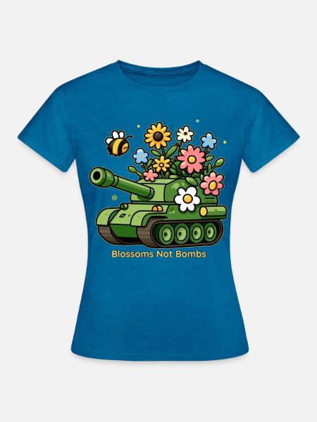 Blüten statt Bomben - Frauen T-Shirt - Antikblaues Saphir meliert
