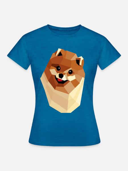 Pommerschen Low Poly — Geometrisches Porträt - Frauen T-Shirt - Antikblaues Saphir meliert