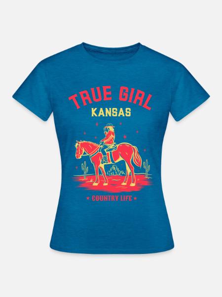 ECHTES KANSAS-MÄDCHEN - Frauen T-Shirt - Antikblaues Saphir meliert