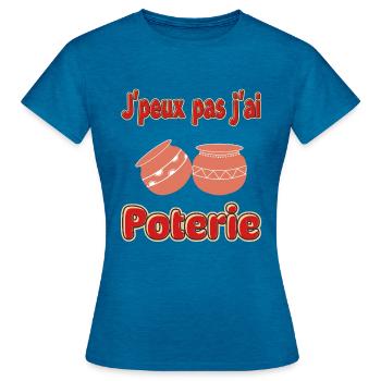 Ich kann keine Töpferwaren haben - Frauen T-Shirt - Antikblaues Saphir meliert - Vorne - AI Model Female 172 dark (172cm)