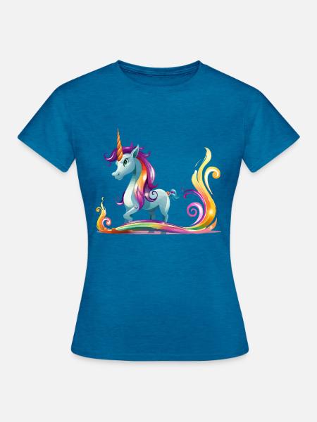 Regenbogen-Einhorn Farbströme - Frauen T-Shirt - Antikblaues Saphir meliert