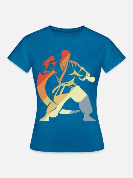 Karateka Skizze - Frauen T-Shirt - Antikblaues Saphir meliert