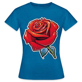 Rose Red Cartoon Rose Dew - Women's T-Shirt - antique blue sapphire heather - Front - AI Model Female 172 dark (172cm)