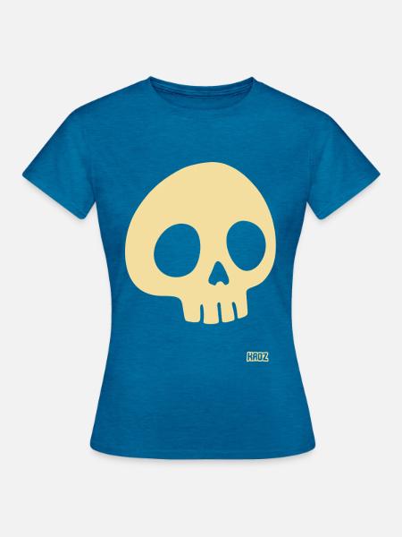 Beiger Totenkopf - Frauen T-Shirt - Antikblaues Saphir meliert