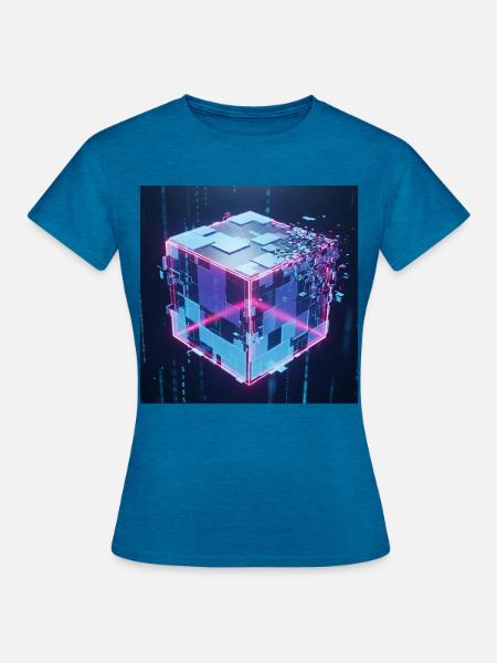 Digitaler Würfel Technologie Digital Cube Tech - Frauen T-Shirt - Antikblaues Saphir meliert