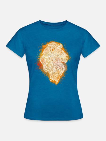 Zentangle-Löwe - Frauen T-Shirt - Antikblaues Saphir meliert