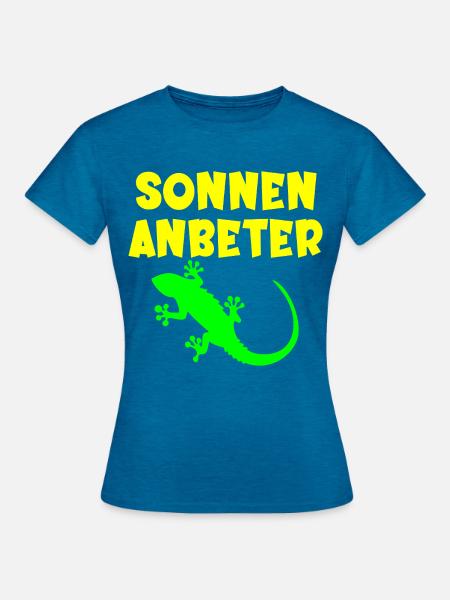 Sonnenanbeter Eidechse - Sommer Sonne - Frauen T-Shirt - Antikblaues Saphir meliert