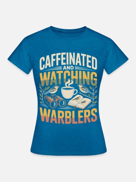 Kaffee, Warbler und Lesezeit - Frauen T-Shirt - Antikblaues Saphir meliert